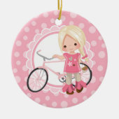 Blonde Bicycle Girl - Roze wit Keramisch Ornament (Voorkant)