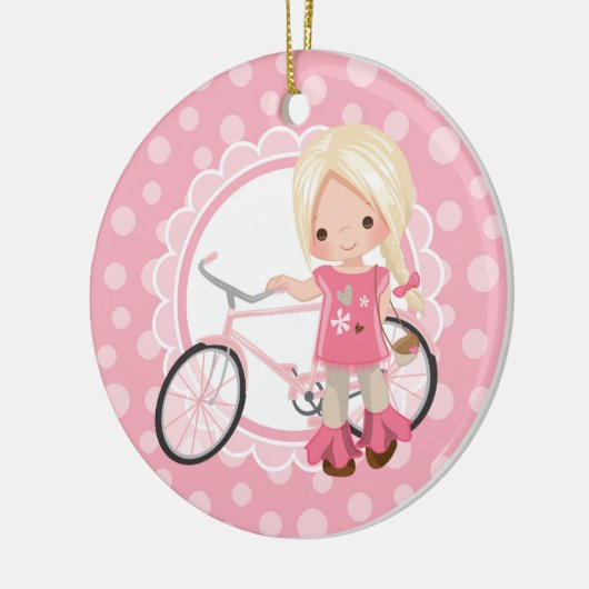 Blonde Bicycle Girl - Roze wit Keramisch Ornament (Links)