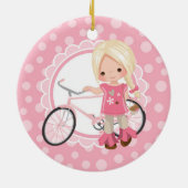 Blonde Bicycle Girl - Roze wit Keramisch Ornament (Achterkant)