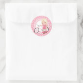 Blonde Bicycle Girl - Roze wit Ronde Sticker (Tas)
