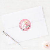 Blonde Bicycle Girl - Roze wit Ronde Sticker (Envelop)