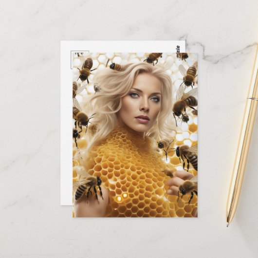 Blonde Bijenhoudervrouw Briefkaart (Voorkant / Achterkant in situ)