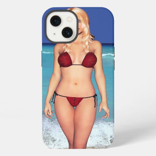 Blonde Bikini Beach Babe iPhone Hoesje (Achterkant)