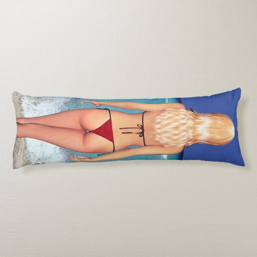 Blonde Bikini Beach Babe Lichaamskussen (Achterkant)