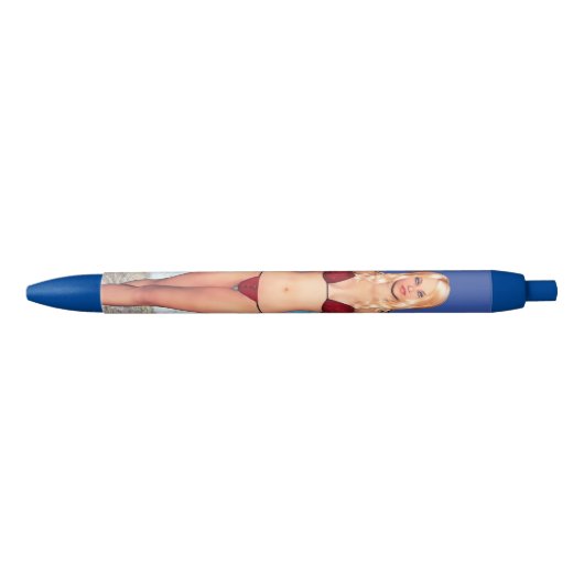 Blonde Bikini Beach Babe Zwarte Inkt Pen (Voorkant)