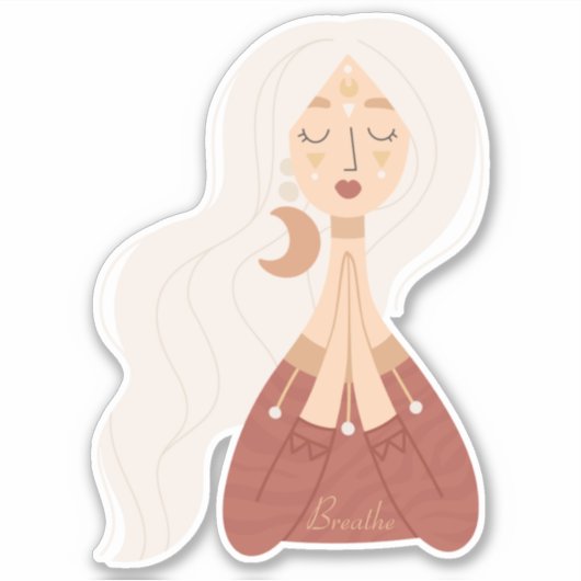 Blonde boho vrouw ademt bevestiging gepersonalisee sticker (Voorkant)
