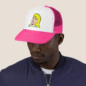 Blonde Bombshell Comic Strip Trucker Hat Trucker Pet (In situ)