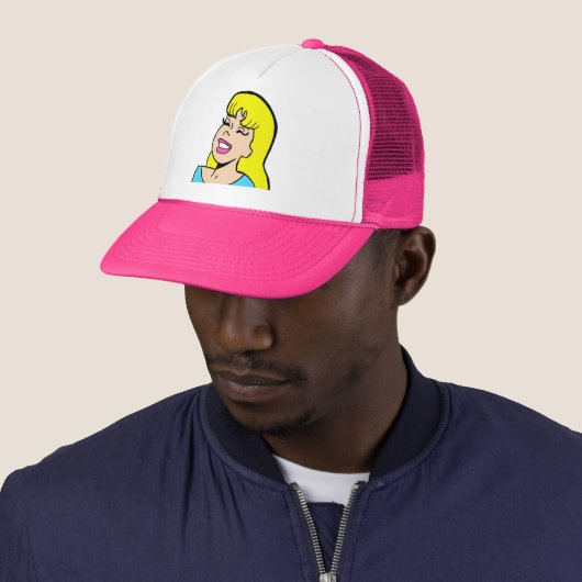 Blonde Bombshell Comic Strip Trucker Hat Trucker Pet (In situ)