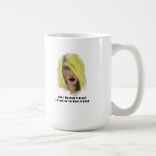 Blonde Bombshell-vrouw leent een kus Koffiemok