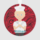 Blonde boy chef-kok pet koken bakken gepersonalise ornament (achterkant)