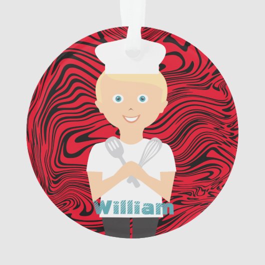 Blonde boy chef-kok pet koken bakken gepersonalise ornament (achterkant)