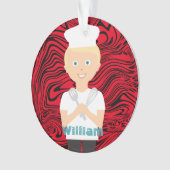 Blonde boy chef-kok pet koken bakken gepersonalise ornament (voorkant)