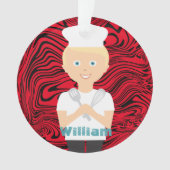 Blonde boy chef-kok pet koken bakken gepersonalise ornament (voorkant)