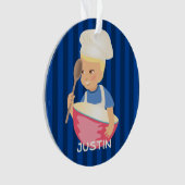 Blonde boy chef pet mixing bowl gepersonaliseerd ornament (voorkant)