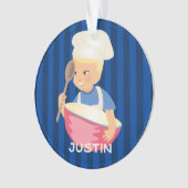 Blonde boy chef pet mixing bowl gepersonaliseerd ornament (voorkant)