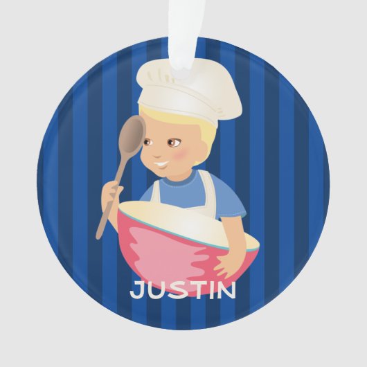 Blonde boy chef pet mixing bowl gepersonaliseerd ornament (voorkant)