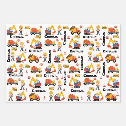Blonde Boy Construction Personalized Inpakpapier Vel (Voorkant 3)