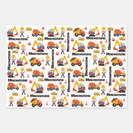Blonde Boy Construction Personalized Inpakpapier Vel (Voorkant 2)