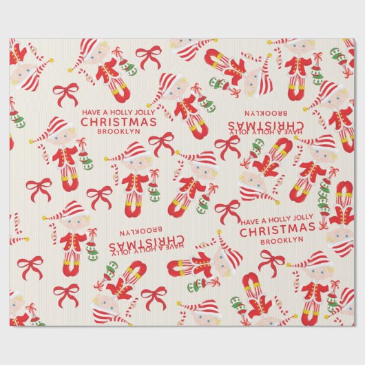 Blonde Boy Elf personaliseren Cadeaupapier (Vlak)