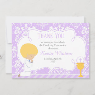 Blonde Boy First Community Damask Bedankkaart