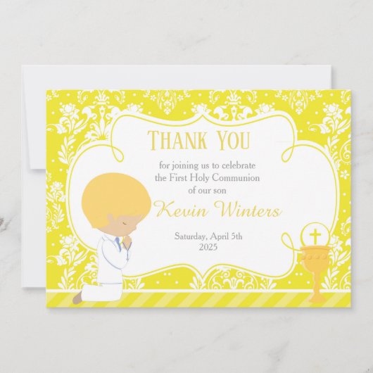 Blonde Boy First Community Damask Bedankkaart (Voorkant)