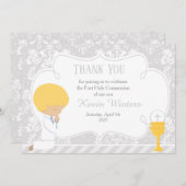 Blonde Boy First Community Damask Bedankkaart (Voorkant / Achterkant)