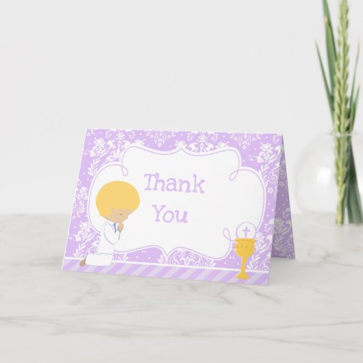 Blonde Boy First Community Damask "Bedankt" Bedankkaart (Voorkant)