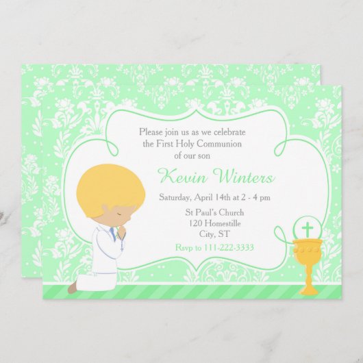 Blonde Boy First Community Damask Kaart (Voorkant / Achterkant)