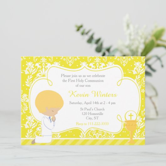 Blonde Boy First Community Damask Kaart (Staand voorkant)