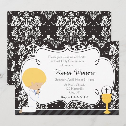 Blonde Boy First Community Damask Kaart (Voorkant / Achterkant)