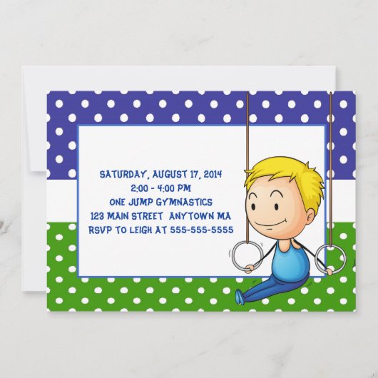 Blonde Boy Gymnastics Birthday Invitations Kaart (Voorkant)