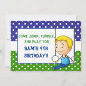 Blonde Boy Gymnastics Birthday Invitations Kaart (Achterkant)