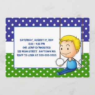 Blonde Boy Gymnastics Birthday Invitations Kaart