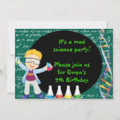 Blonde Boy Mad Scientist Birthday Party Invitation Kaart (Achterkant)
