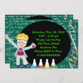 Blonde Boy Mad Scientist Birthday Party Invitation Kaart (Voorkant / Achterkant)