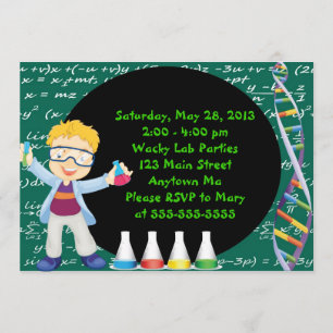 Blonde Boy Mad Scientist Birthday Party Invitation Kaart