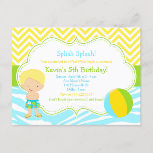 Blonde Boy Pool Party Basparty Briefkaart