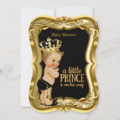 Blonde Boy Prince Baby shower Black Gold Kaart (Voorkant)
