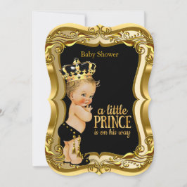 Blonde Boy Prince Baby shower Black Gold Kaart