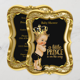 Blonde Boy Prince Baby shower Black Gold Kaart