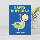 Blonde Boy Swimmer Aangepaste Kind Happy Birthday Kaart (Staand voorkant)