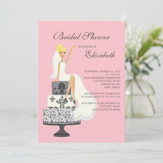 Blonde Bridal Shower Uitnodiging Roze grijs (Staand voorkant)