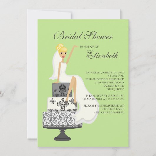 Blonde Bride Bridal Shower Invitation Green Grey Kaart (Voorkant)