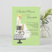 Blonde Bride Bridal Shower Invitation Green Grey Kaart (Staand voorkant)