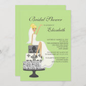 Blonde Bride Bridal Shower Invitation Green Grey Kaart (Voorkant / Achterkant)