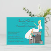 Blonde Bride Bridal Shower Invitation Turquoise Kaart (Staand voorkant)