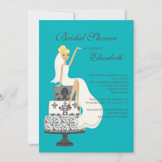 Blonde Bride Bridal Shower Invitation Turquoise Kaart (Voorkant)