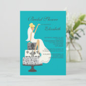 Blonde Bride Bridal Shower Invitation Turquoise Kaart (Staand voorkant)