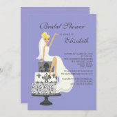Blonde Bride Bridal Shower Uitnodiging Paars grijs (Voorkant / Achterkant)