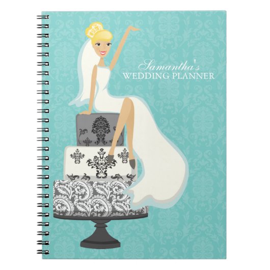Blonde Bride op bruiloft Cake {aqua} Notitieboek (Voorkant)